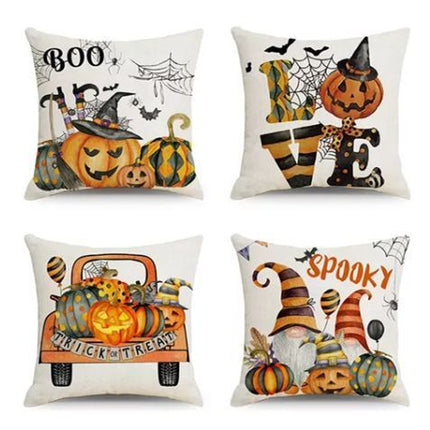 4PC Home Party Pillow Cover, Halloween & Christmas Household Decor Item, Style 43, Suitable For Sofa, Living Room, Bedroom, 45x45cm Does Not Include Pillow Core, Home Atmosphere Piece Cushion Cover For Indoor Holiday Party