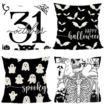 4PC Festive Household Pillow Cover For Christmas & Halloween, Style‑67, Suitable For Sofa, Living Room, Bedroom, 45x45cm, Pillow Insert Not Included, Breathable Material Cushion Cover For Comfortable Indoor Environment