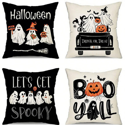 4PC Seasonal Home Ornament Pillow Cover for Halloween & Christmas