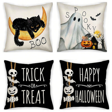 4PC Holiday Home Ornament Pillow Cover Fit for Halloween & Christmas