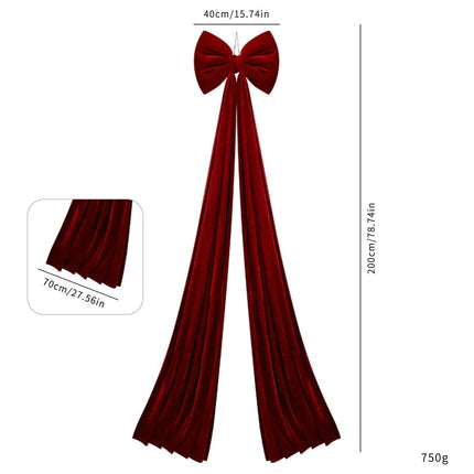 Large Plush Bow Ornament For Christmas Scene Layout, Fluffy Tree‑top Decorative Bow, Burgundy Velvet 40x200cm