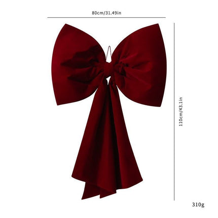 Large Plush Tree‑top Bow For Christmas, Velvet Hanging Ornament For Holiday Party Layout, Burgundy 80x110cm