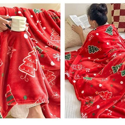 Warm Thick Flannel Throw Blanket, Christmas Tree Pattern