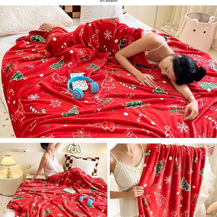 Warm Thick Flannel Throw Blanket, Christmas Tree Pattern
