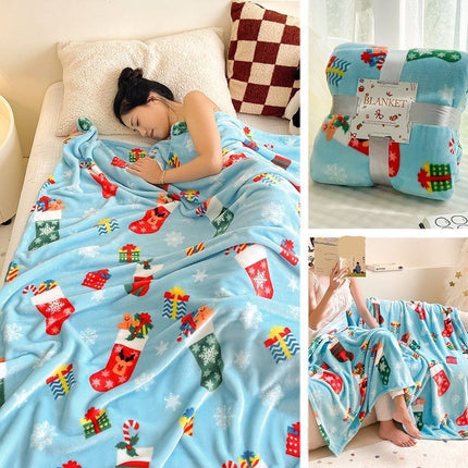 Christmas & Halloween Thick Flannel Throw Blanket, Christmas Stocking Pattern, Warm Indoor Rest Blanket, Holiday Gift Blanket, 70x100cm XS Size