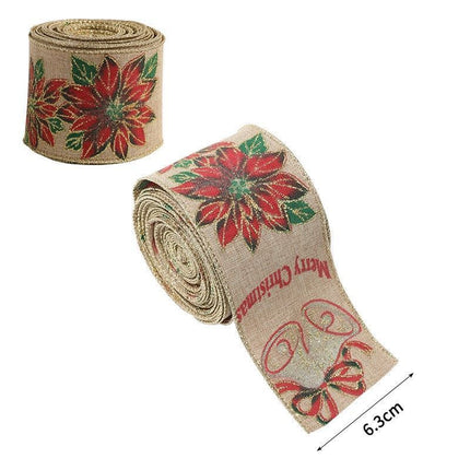Burlap Xmas Woven Ribbon 6.3CM Width 2M