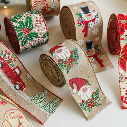 Xmas Burlap Satin Ribbon 6.3CM X 2M