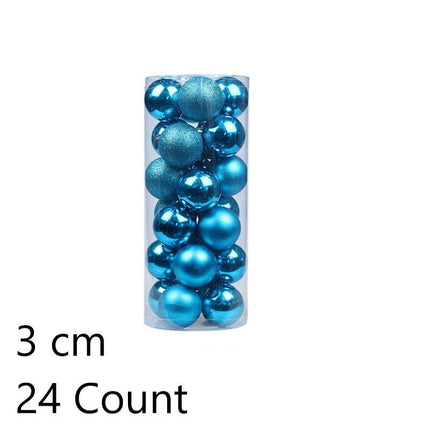 24 Count Glossy Plastic Christmas Tree Pendant Balls, Lake Blue 3cm Electroplated Baubles for Xmas Decor and Halloween Indoor Scene Styling