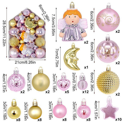 72 Pieces Festive Mixed Holiday Baubles Set in House Mold Gift Box