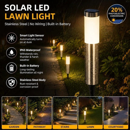 Large Silver Warm White Solar LED Garden Path Light