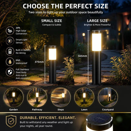 Large Black Cool White Solar LED Stainless Steel Yard Light
