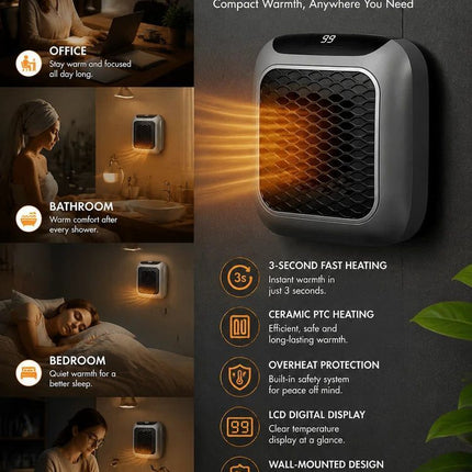 Wall Mount Mini Fan Heater Timer Portable Electric Heater Home Office