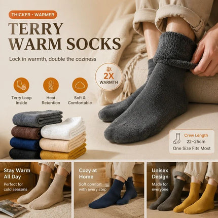 Light Grey Wool Lined Thermal Socks Unisex Thick Terry Winter Socks 3 Pairs