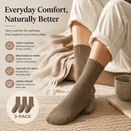 Light Coffee Wool Lined Thermal Socks Unisex Thick Terry Winter Socks 3 Pairs
