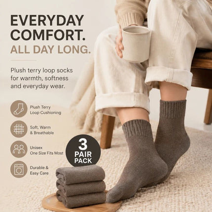Dark Coffee Wool Lined Thermal Socks Unisex Thick Terry Winter Socks 3 Pairs