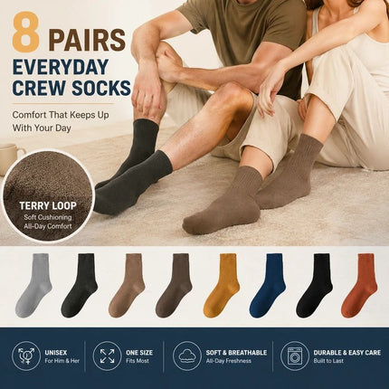 Mixed Colour Winter Wool Terry Socks Unisex Loose Cuff Thermal Socks 8 Pairs