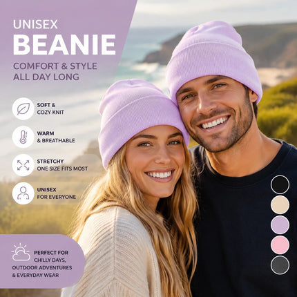 Violet Solid Knitted Hat Comfort Warm Outdoor Beanie Cap 1Pc
