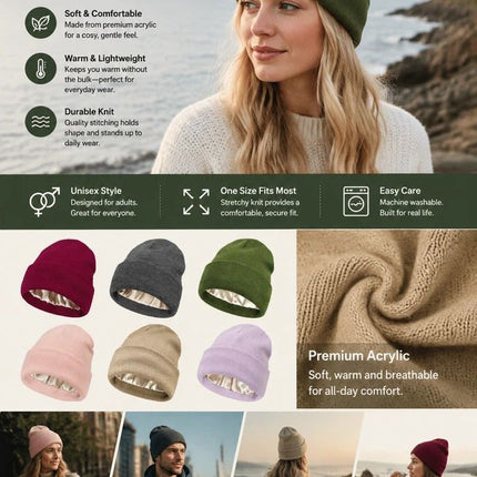 Khaki Basic Knit Beanie Skin Friendly Solid Color Hat 1Pc