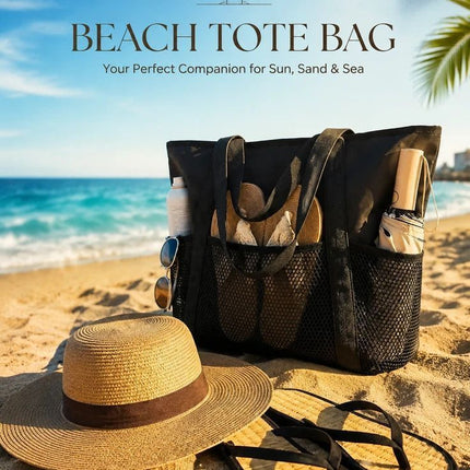 Solid Black Multi-purpose Waterproof Tote Large Beach Handbag
