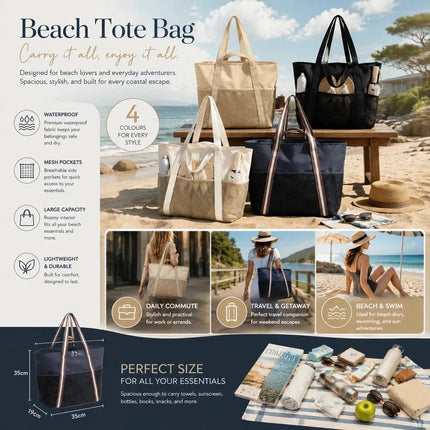 Beige & Solid Black Outdoor Travel Beach Handbag Twin Pack