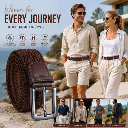 Coffee Stretch Canvas Waist Belt 125cm Adjustable Elastic Golf Strap