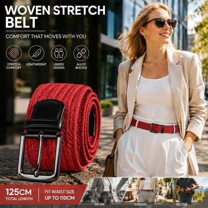 Red Elastic Canvas Golf Belt 125cm Woven Stretch Waist Strap For All Genders