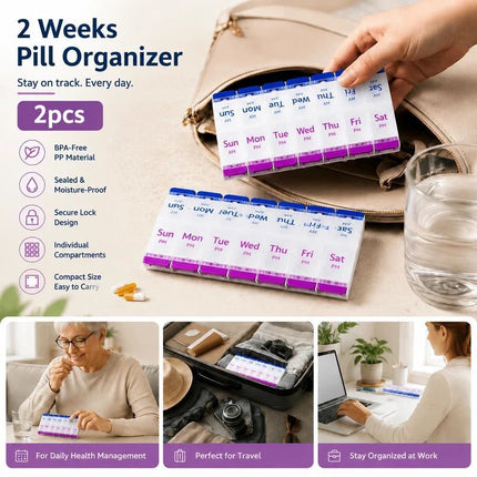Press Type 14 Grid Tablet Storage Box Independent Compartments Travel