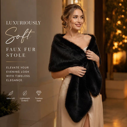 Black Women Fluffy Faux Fur Wrap Shawl Party Costume Stole
