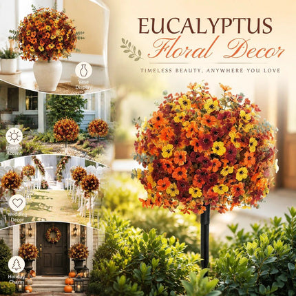 Mixed Autumn Artificial Eucalyptus & Violet Stems Home Garden Stake