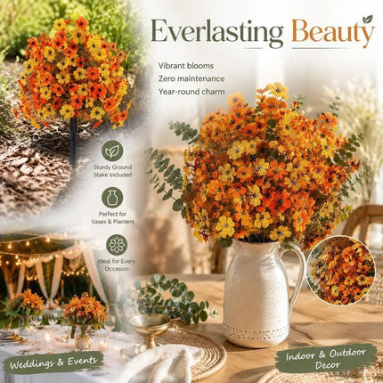 Autumn Yellow Orange Faux Floral Stems Indoor Styling & Outdoor Yard Decoration