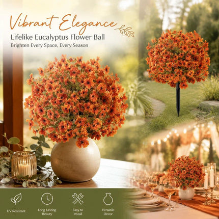 Autumn Orange Artificial Eucalyptus Violet Garden Stake Floral Display