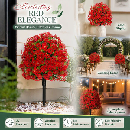 Bright Red Artificial Floral Greenery Stems Indoor Vase & Garden