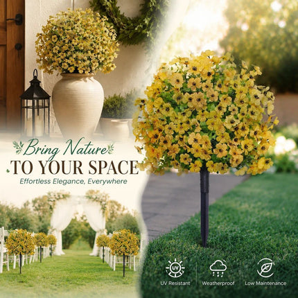 Soft Yellow Faux Eucalyptus Violet Garden Stake Home Shooting