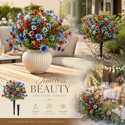 Red Blue White Mixed Artificial Flower Stems Indoor Outdoor Landscape