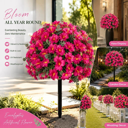 Magenta Morning Glory Faux Stems With Eucalyptus Backyard Photo Decor