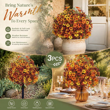 Mixed Autumn Artificial Eucalyptus Violet Stems Set of 3 Garden Stake