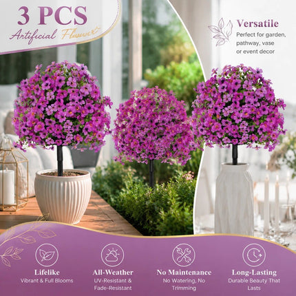 Fuchsia Faux Eucalyptus Stems Set of 3 Patio Insert Indoor Decorative Florals