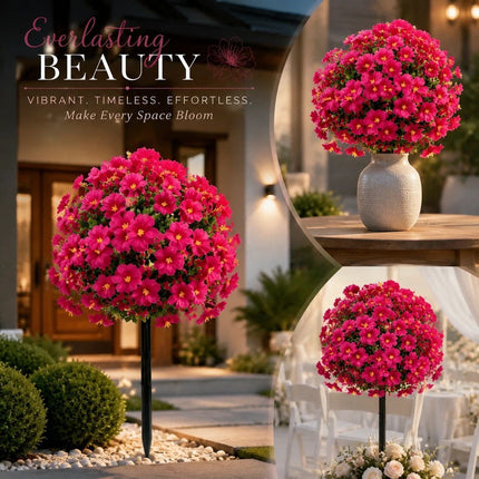 Magenta Morning Glory Faux Stems With Eucalyptus Set of 3 Yard Photo Decor