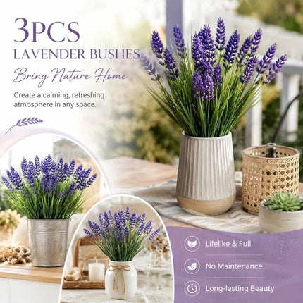 Purple 7 Fork Artificial Lavender Bouquet Spring Grass Fake Flower Decor 3 Pack