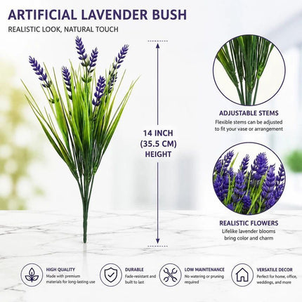 Purple 7 Fork Artificial Lavender Bouquet Spring Grass Fake Flower Decor 3 Pack