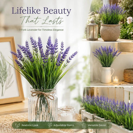 Purple 7 Stem Artificial Lavender Spring Grass Fake Flower Arrangement 9 Pack
