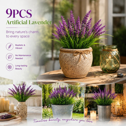 Lotus Pink 7 Branch Faux Lavender Bouquet Backyard Table Decor Set of 9