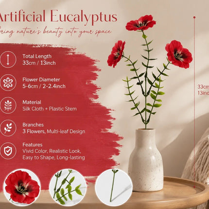 Red Faux Eucalyptus Pansy Floral Stems Patio Vase Ornament 10 Pack
