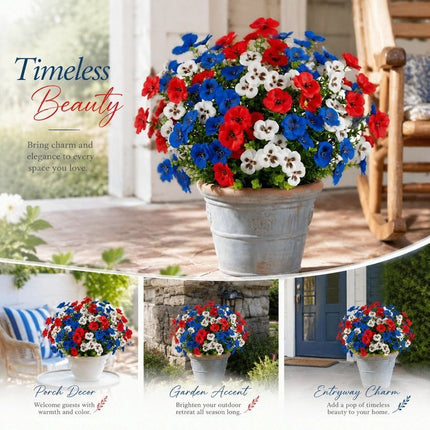 Red Faux Eucalyptus Pansy Floral Stems Patio Vase Ornament 10 Pack