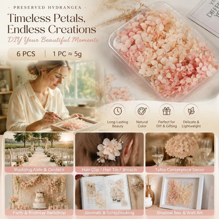 Hibiscus Gradient Preserved Hydrangea Dried Flower DIY Arrangement Bundle 6 Pack