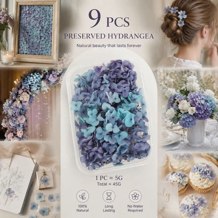 Blue Purple Gradient Preserved Hydrangea Dried Floral Resin Supply Bundle of 9