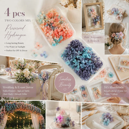 Dreamy Tone & Blue Purple Shade Gradient Preserved Hydrangea Bulk DIY Craft Kit Set of 4 Boxes (2 Boxes Each Tone)