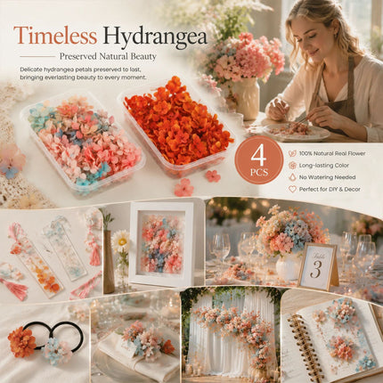Dreamy Tone & Violet Pink Preserved Hydrangea Fan Craft DIY Accessory Set of 4