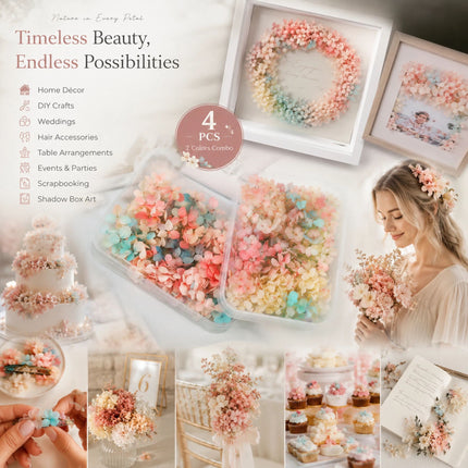 Dreamy Tone & Modern Mixed Shade Preserved Hydrangea Event Tabletop Craft Kit 4 Boxes
