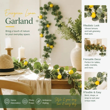 Style B 3 Fork Artificial Eucalyptus Vine With Foam Lemon Fruits Decor